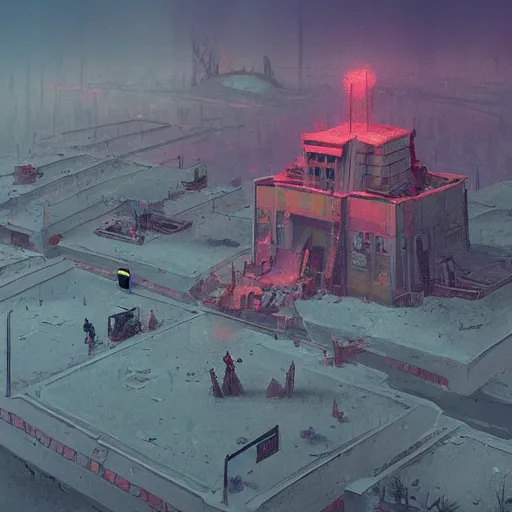 Image similar to when the last city fell, only the temple remained. a post - apocalyptic world by simon stalenhag, artstation trending