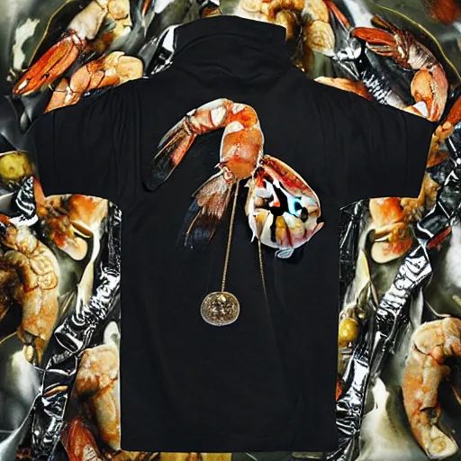 Image similar to gangster rapper shrimp, shrimp rap group, hyperrealism rap album art, rap pimping ballin