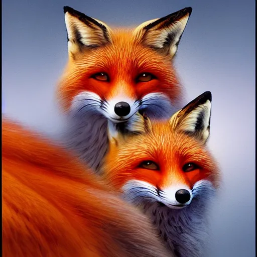 Prompt: a cute, meaningful, and profound portrait of three foxes playing artstation