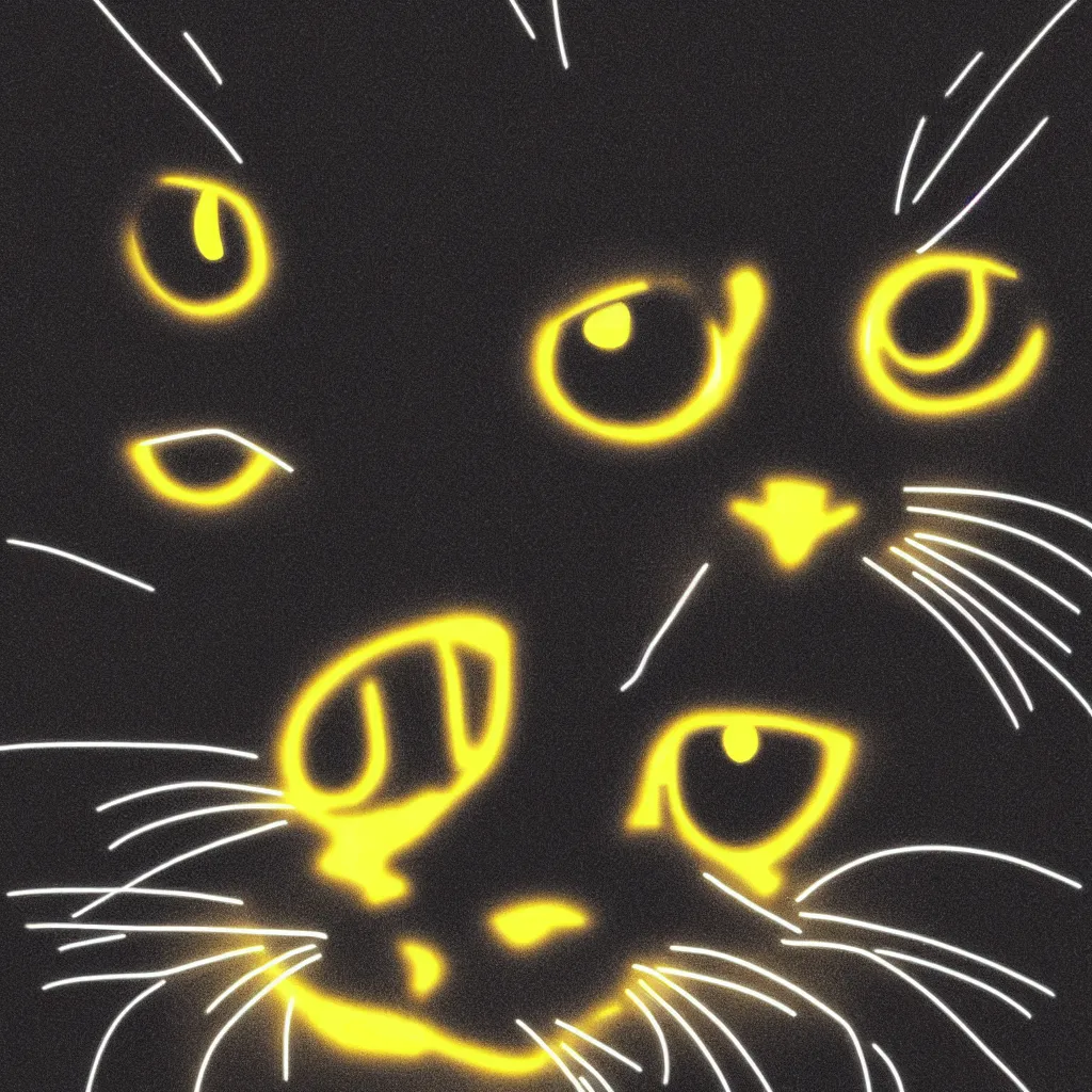 Prompt: face of a glowing cat, neon light, black background, digital art