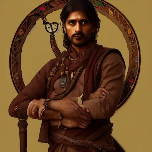 Prompt: male indian physician as a game of thrones character, wearing a stethoscope, highly detailed digital painting, artstation, concept art, smooth, sharp focus, illustration, art by artgerm and greg rutkowski and alphonse mucha