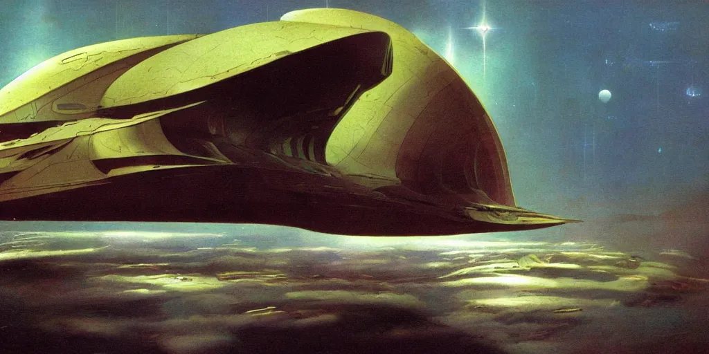 Image similar to moebius matte painting of a scifi mothership