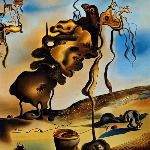 Prompt: Dalí painting illustrating metaphorically when you focus on you, you grow. Then you focus on shit, shit grows