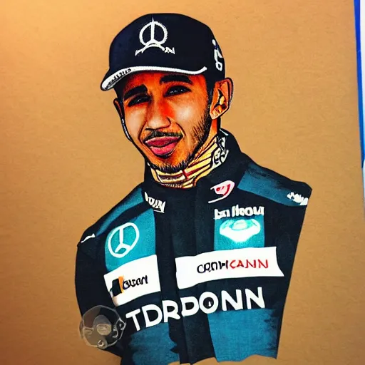 Prompt: a badly drawn picture of lewis hamilton, caricature!!!, funny, crayon art, bad, beginner art
