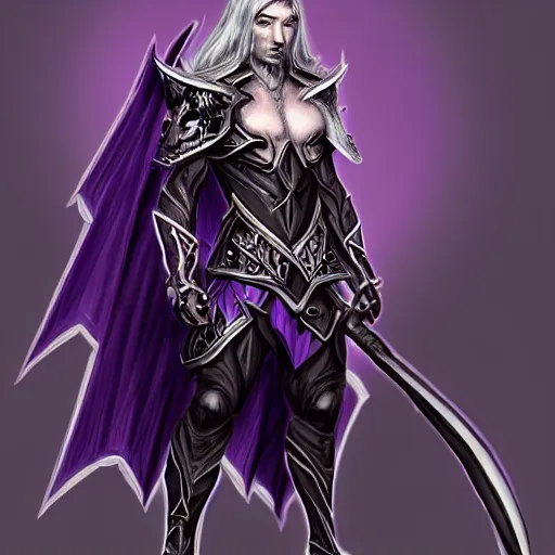 Image similar to Portrait of a seasoned muscular elven warrior in black and purple armour and wolf skin. In style of Hyung-tae Kim, concept art, trending on ArtStation, Korean MMORPG.