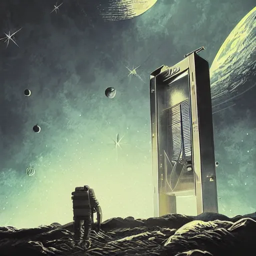 Image similar to elevator to the moon, space, HDR Earth, moon, scifi, dreamscape, dramatic lighting, fantasy art illustration, trending on artstation, Aetherpunk