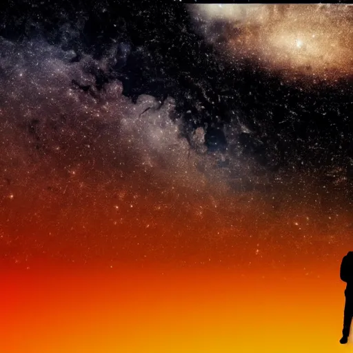 Prompt: a man floating in space silhouetted by many stars in the background
