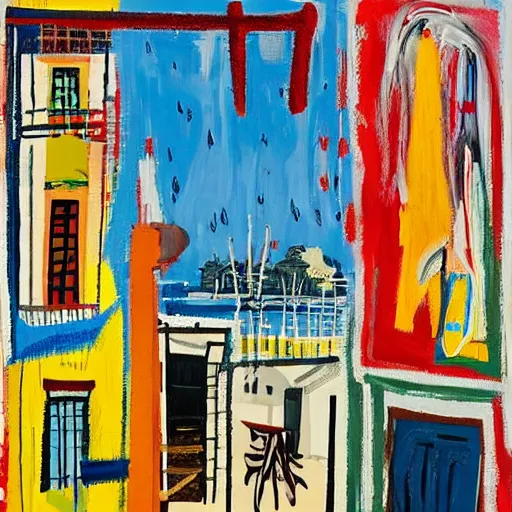 Image similar to beautiful Mediterranean old town with lots of flowes by the seaside by Jean-Michel Basquiat