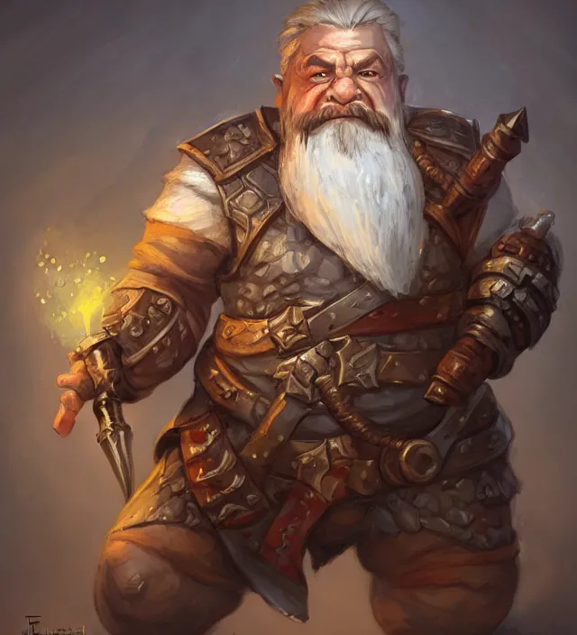 Image similar to dwarf with white beard, holding a dagger and bomb, dnd character art portrait, matte fantasy painting, deviantart artstation, by jason felix by steve argyle by tyler jacobson by peter mohrbacher, cinema