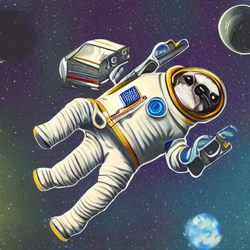 Prompt: hyper realistic, highly detailed, astronaut pug in space.