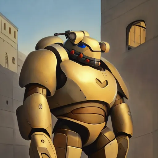 Image similar to greg manchess portrait painting of armored baymax as overwatch character, medium shot, asymmetrical, profile picture, organic painting, sunny day, matte painting, bold shapes, hard edges, street art, trending on artstation, by huang guangjian and gil elvgren and sachin teng