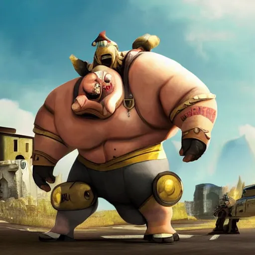 Image similar to Roadhog from overwatch, movie still