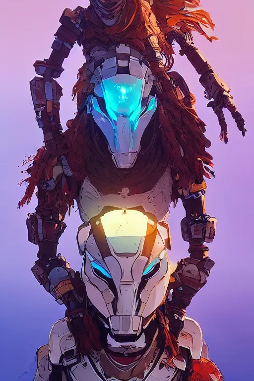 Image similar to combination suit armor aloy horizon forbidden west horizon zero dawn robot ninja mask helmet backpack tribal, art gta 5 comics, official fanart behance hd artstation by jesper ejsing, by rhads, makoto shinkai and lois van baarle, ilya kuvshinov, ossdraws radiating a glowing aura cgi rtx 2 0 2 2