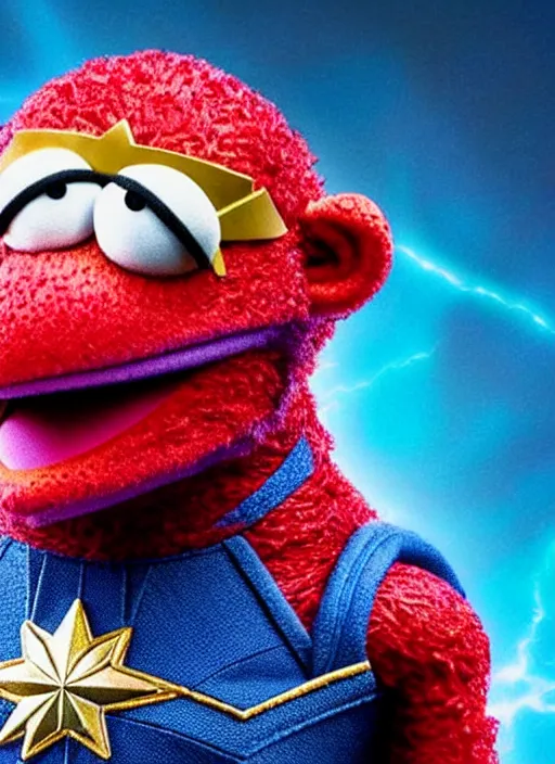 Image similar to studio portrait still of muppet!!!!! captain marvel in avengers endgame!!!!!! as a muppet muppet as a muppet, 8 k, studio lighting, key light,