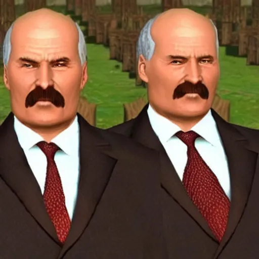 Prompt: Alexander Lukashenko wearing a suit and tie in Balmora in Elder Scrolls III: Morrowind, outdated 2002 Morrowind graphics, low definition, lowpoly