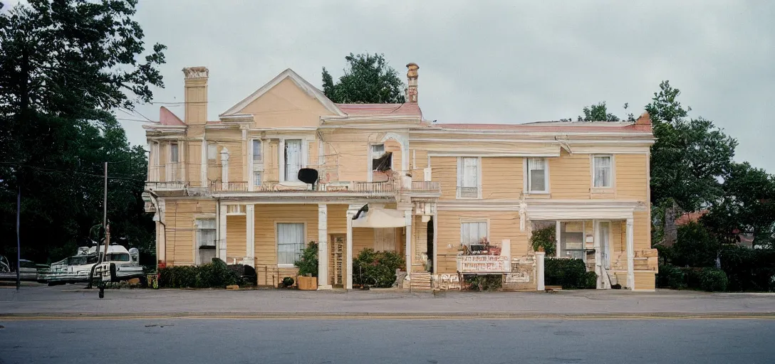 Image similar to residential house. accidentallywesanderson. fujinon premista 1 9 - 4 5 mm t 2. 9. portra 8 0 0.