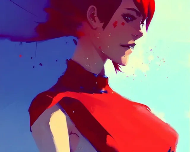 Prompt: a ultradetailed beautiful panting of a stylish woman wearing a red dress, by conrad roset, greg rutkowski and makoto shinkai, trending on artstation