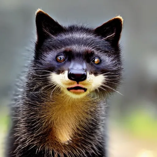 Prompt: a honeybadger - cat - hybrid with a beak, animal photography, wildlife photo