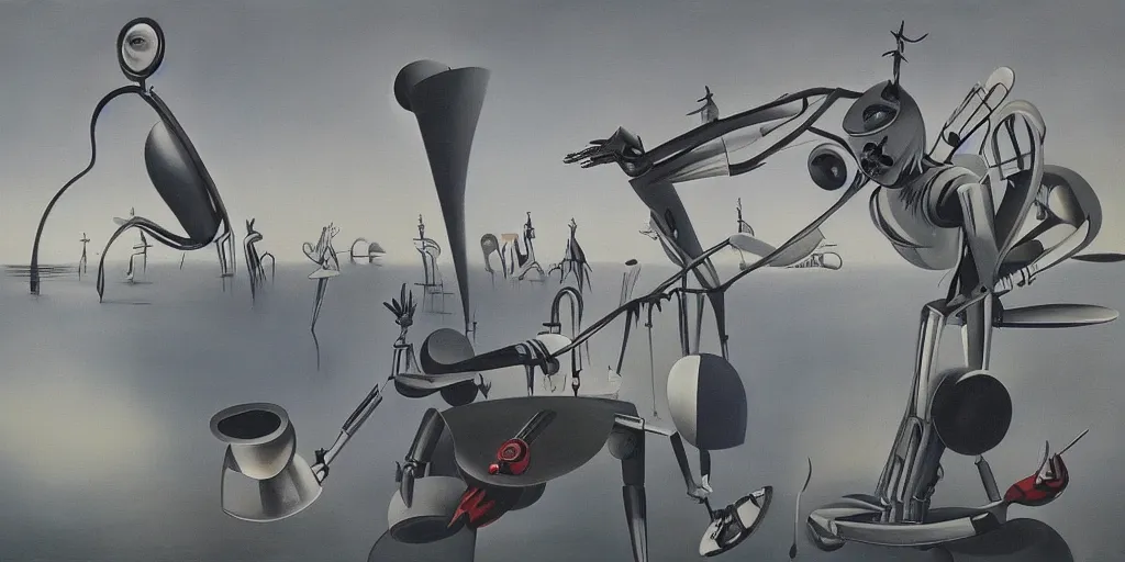 Image similar to a beautiful painting of robot by yves tanguy, trending on artstation