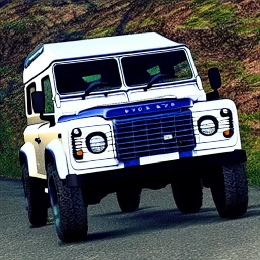 Image similar to “Blue Land Rover Defender. In the style of GTA 5.”