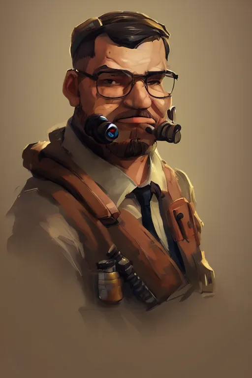 Image similar to beautiful highly detailed realistic stylized character portrait team fortress 2 engineer, detailed character art master portrait by ismail inceoglu, trending on artstation