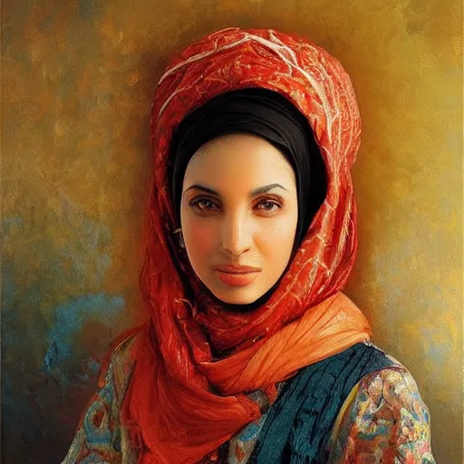 Image similar to portrait of an algerian woman ( 3 5 ) from algeria in 2 0 2 1, an oil painting by ross tran and thomas kincade