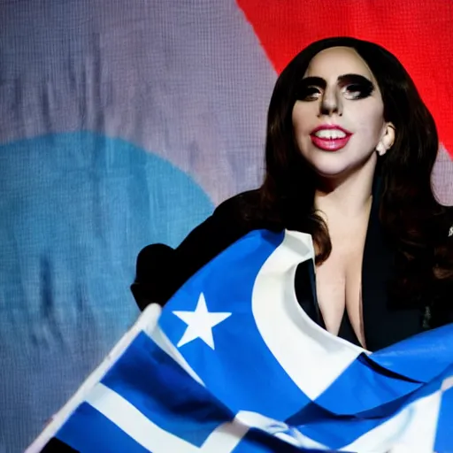 Prompt: Lady Gaga in Argentine congress, Argentina flag behind, bokeh, detailed, hd, as Cristina Kirchner