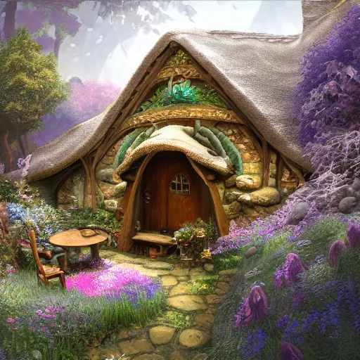 Prompt: a medieval hobbit house made of jelly, ornate, beautiful, atmosphere, vibe, flowers, concept art illustration, color page, 4 k, tone mapping, doll, akihiko yoshida, james jean, andrei riabovitchev, marc simonetti, yoshitaka amano, digital illustration, greg rutowski, volumetric lighting, sunbeams, particles