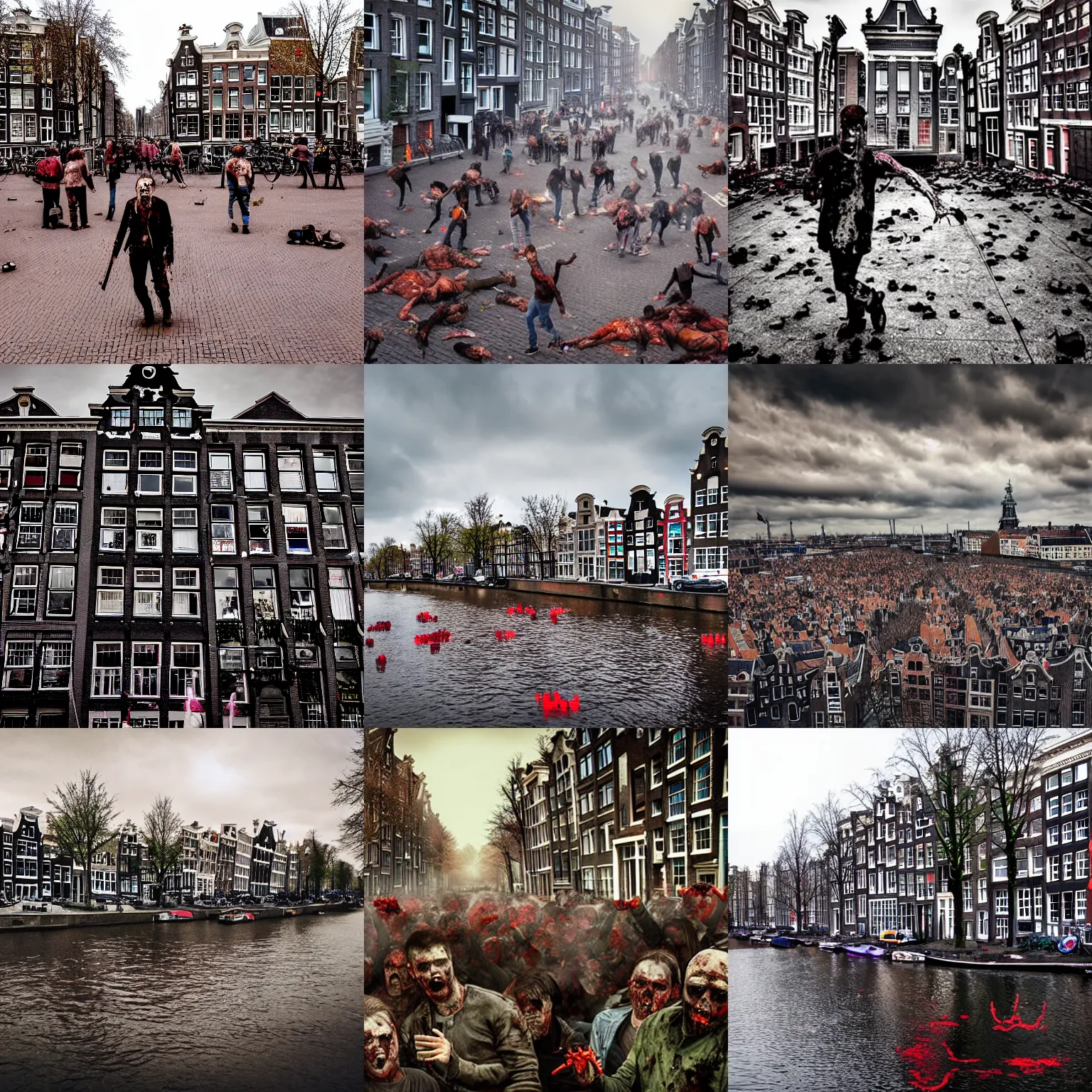 Prompt: Amsterdam in a zombie apocalypse