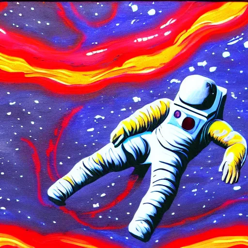 Prompt: astronaut laying on mars, hand painted, acrylic, psychedelic, dmt, abstract,