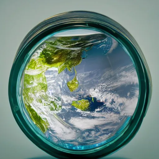 Prompt: planet earth inside a jar of glass, artsation