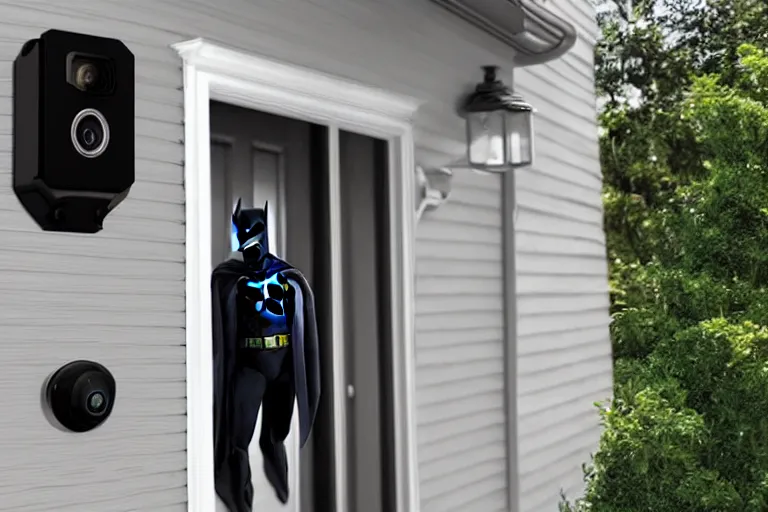 Prompt: batman caught on ring doorbell cam