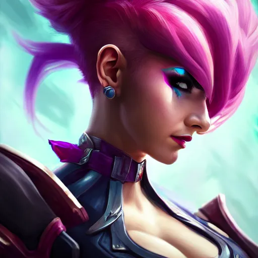 Image similar to portrait of Vi from League of Legends, by Fortiche Studio, by Riot Games, from Netflix's Arcane, trending on artstation,fine details, realistic shaded, fine-face, painted texture, pretty face, Character Portrait, Digital Art, Highly Detailed