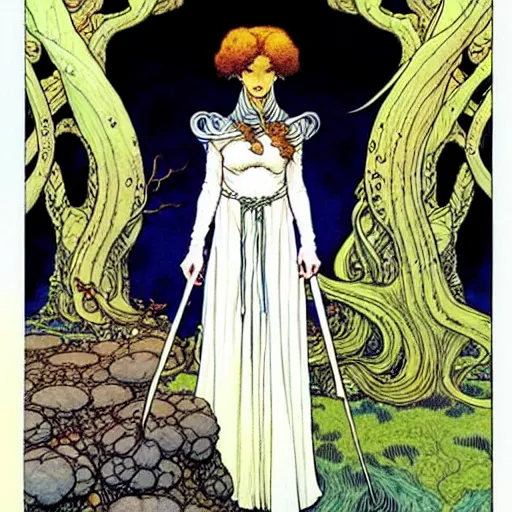 Prompt: a beautiful portrait of sanna!!!!! marin!!!!!, the young female prime minister of finland as a druidic wizard by rebecca guay, michael kaluta, charles vess and jean moebius giraud