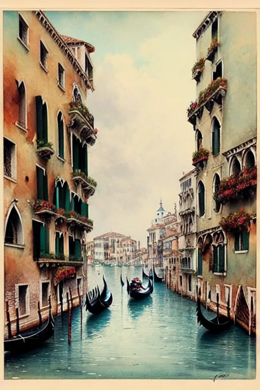 Image similar to (((((1950s fairy tale city venice . muted colors.))))) by Jean-Baptiste Monge !!!!!!!!!!!!!!!!!!!!!!!!!!!