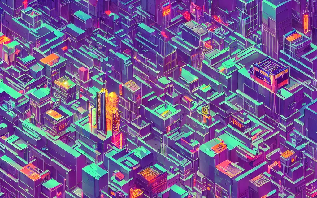 Prompt: a cyberpunk city, isometric aerial view, futuristic, high rise, buildings, neon signs, illustration, very detailed, award winning, artstation, artgem, hyperealistic