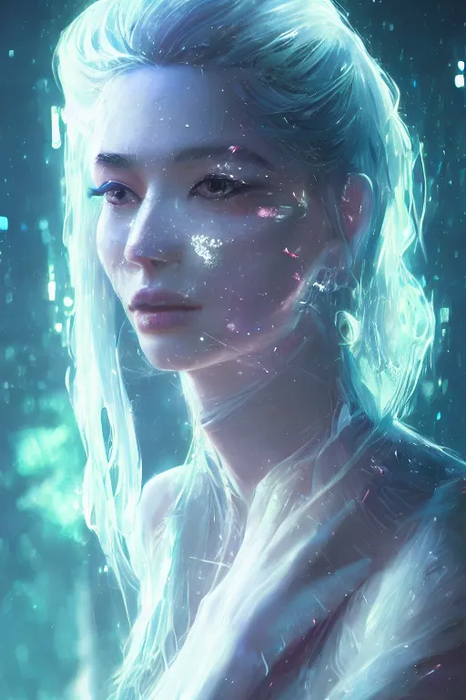 Prompt: A fancy portrait of a crystalized women by Greg Rutkowski, beeple, Sung Choi, Mitchell Mohrhauser, Maciej Kuciara, Johnson Ting, Maxim Verehin, Peter Konig, final fantasy, macro lens , 8k photorealistic, cinematic lighting, HD, high details, dramatic, dark atmosphere, trending on artstation