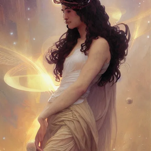 Image similar to space ember, with clothes for goodness sakes, intricate, elegant, highly detailed, digital painting, artstation, concept art, smooth, sharp focus, illustration, art by artgerm and greg rutkowski and alphonse mucha and william - adolphe bouguereau