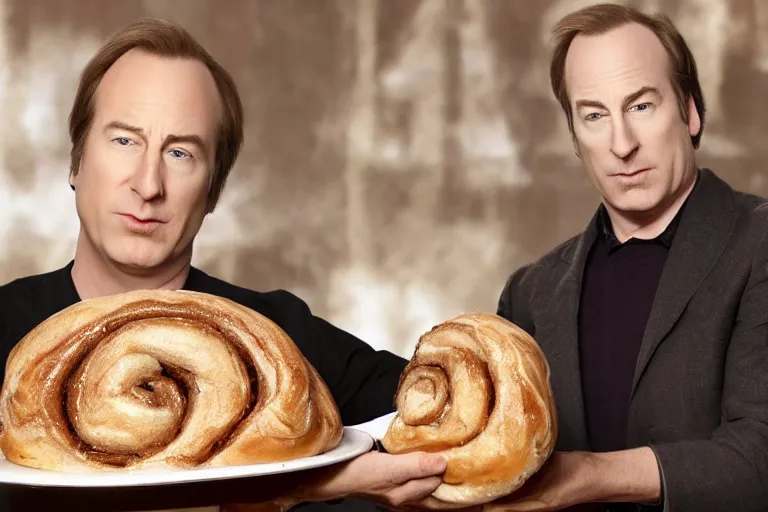 Prompt: Bob odenkirk wrapped in a giant cinnamon bun