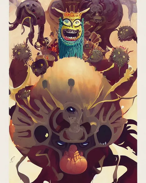 Image similar to a portrait of our lord and saviour beelzebub, ruler of the demons, king of the flies, a motherless heathen who brings misery, pretty rad guy to be honest by rhads by greg tocchini, by james gilleard, by joe fenton