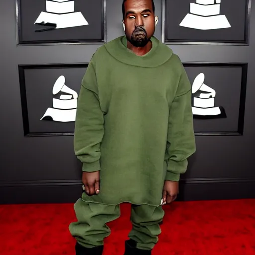 Image similar to kanye west at the grammys in an avocado costume, red carpet photo