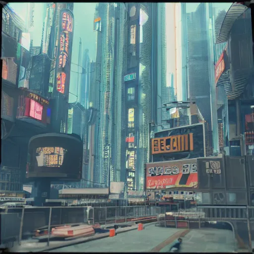 Prompt: cyberpunk city 4k grainy polaroid rendered in Cinema4D, collaboration between Beeple and Fuji Instax