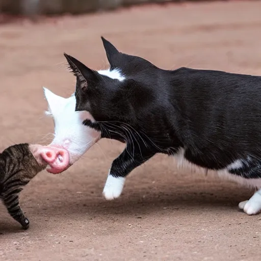 Prompt: a cat battles a pig