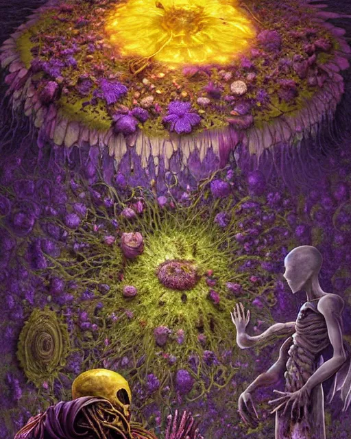 Image similar to the platonic ideal of flowers, rotting, insects and praying of cletus kasady carnage thanos dementor doctor manhattan chtulu mandelbulb mandala ponyo bioshock davinci heavy rain, d & d, fantasy, ego death, decay, dmt, psilocybin, art by greg rutkowski and steve mccurry and giuseppe arcimboldo