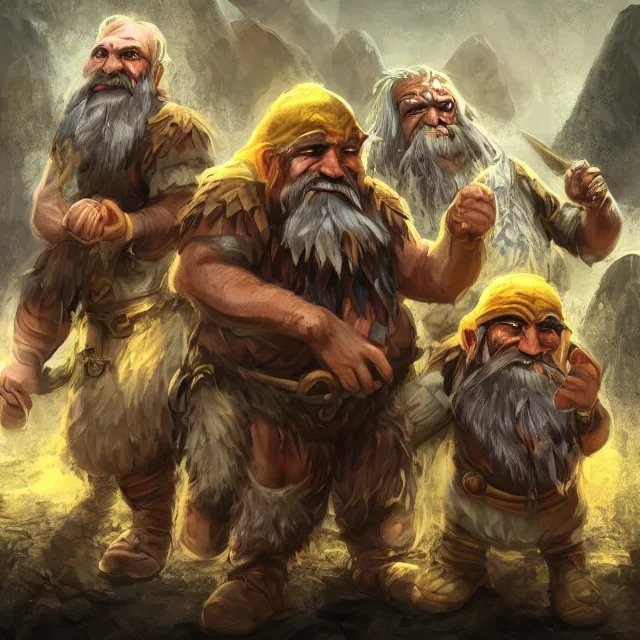 Prompt: dwarves, with beards, deep underground, mining for minerals, fighting bugs, detailed, 4 k