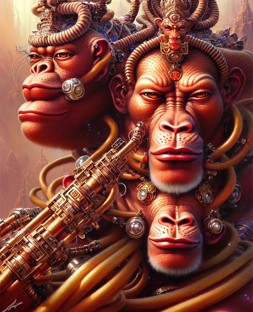 Image similar to beautiful hanuman fantasy character portrait, close - up, headshot, ultra realistic, wide angle, intricate details, the fifth element artifacts, highly detailed by peter mohrbacher, hajime sorayama, wayne barlowe, boris vallejo, aaron horkey, gaston bussiere, craig mullins