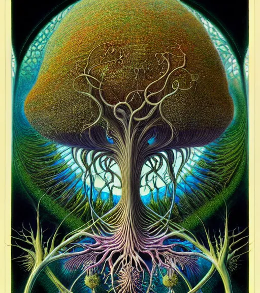 Image similar to tree of life by roger dean and andrew ferez, art forms of nature by ernst haeckel, divine chaos engine, symbolist, visionary, art nouveau, botanical fractal structures, organic, detailed, realistic, surreality