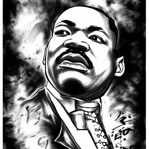 Prompt: Martin Luther King as JoJo from JoJo\'s Bizarre Adventure, anime drawing by Oda Eiichiro