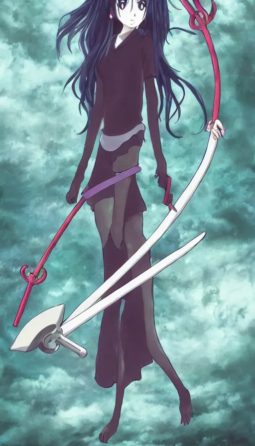 Prompt: the being death as a cute anime girl with a giant scythe from a studio ghibli film inspired by the death tarot card, dark vibes