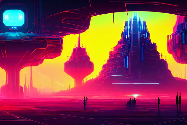 Prompt: a cybernetic cathedral overlooking an higway of data, cyberpunk, beautiful detailed, cinematic, strong lighting, hi - fructose art magazine, by anton fadeev and paul lehr and david heskin and josan gonzalez, 8 k